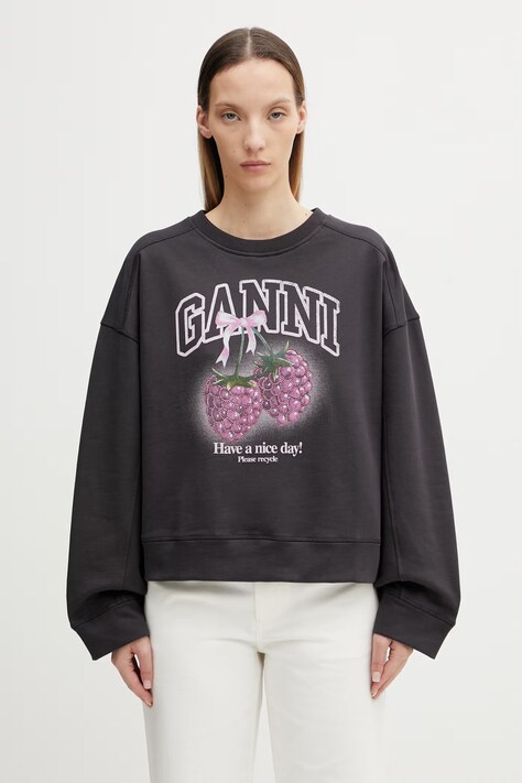 GANNI bluza bawełniana damska szara A1060076