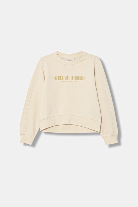 Calvin Klein Jeans bluza bawełniana dziecięca kolor beżowy z nadrukiem IG0IG03069