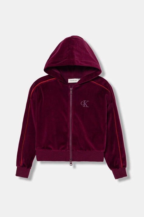 Calvin Klein Jeans bluza dziecięca kolor bordowy z kapturem gładka IG0IG03088