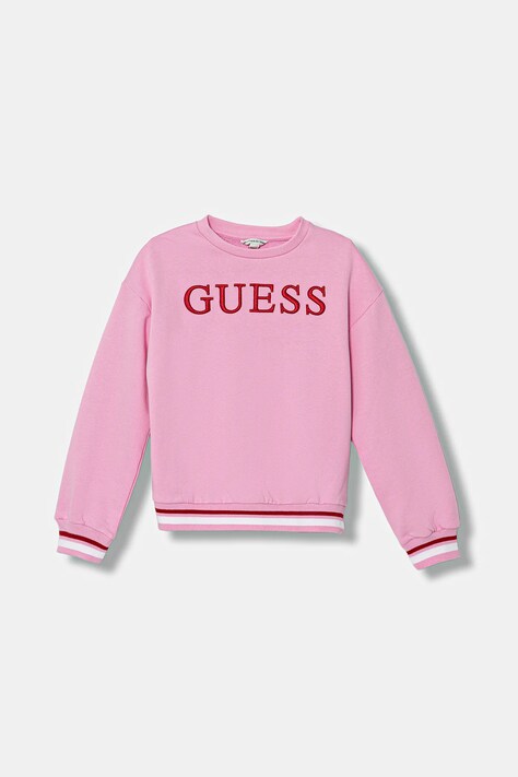 Guess bluza bawełniana dziecięca kolor różowy z aplikacją J6RQ01 KAD74