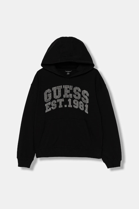 Guess bluza bawełniana dziecięca kolor czarny z kapturem z aplikacją J6RQ02 KA6R4