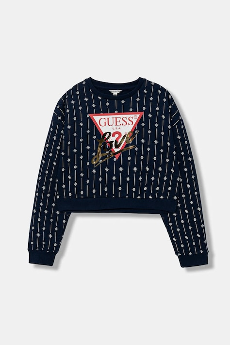 Detská bavlnená mikina Guess tmavomodrá farba, s potlačou, J6RQ04 KA6R4