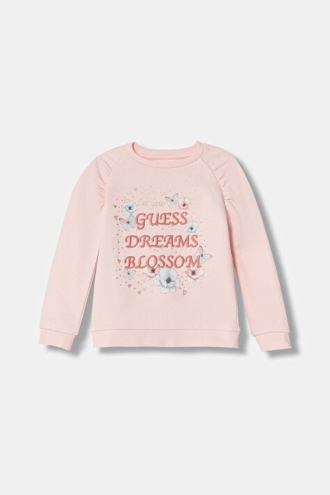 Guess bluza bawełniana dziecięca kolor różowy z aplikacją K6RQ03 KAD74