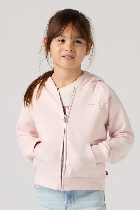Levi's bluza dziecięca MEET AND GREET ZIP UP HOOD kolor różowy z kapturem gładka 3EP548