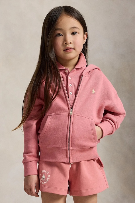 polo Ralph Lauren hanorac cu fermoar și glugă pentru copii, din bumbac roz 312A11856002