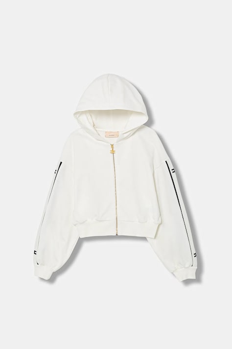 Elisabetta Franchi bluza bawełniana dziecięca kolor beżowy z kapturem z aplikacją EFFE167.0.FF002