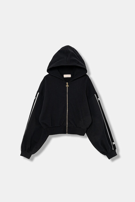 Elisabetta Franchi bluza bawełniana dziecięca kolor czarny z kapturem z aplikacją EFFE167.0.FF002