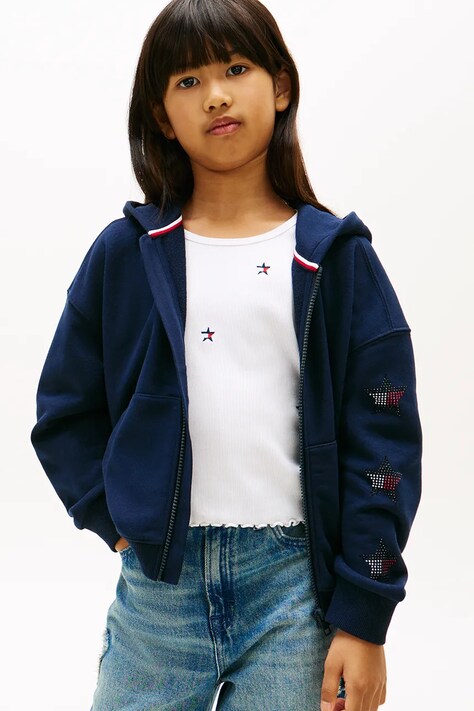 Tommy Hilfiger bluza z kapturem dziecięca z bawełną granatowa KG0KG09129