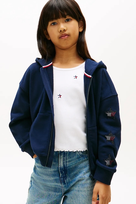 Tommy Hilfiger bluza z kapturem dziecięca z bawełną granatowa KG0KG09129