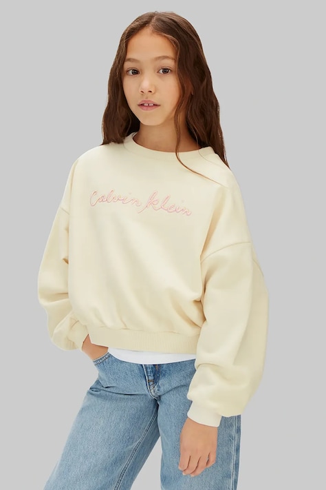 Calvin Klein Jeans gyerek melegítőfelső pamuttal bézs LVCKSJB25G