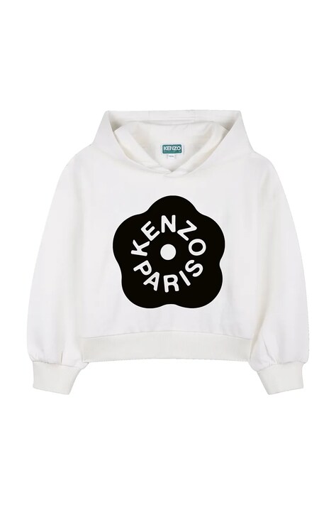 Kenzo Kids bluza bawełniana dziecięca kolor biały z kapturem z nadrukiem K61805