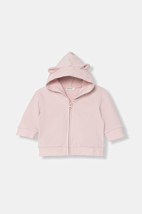 United Colors of Benetton bluza rozpinana z kapturem dziecięca bawełniana z elastanem różowa 35FNA501U