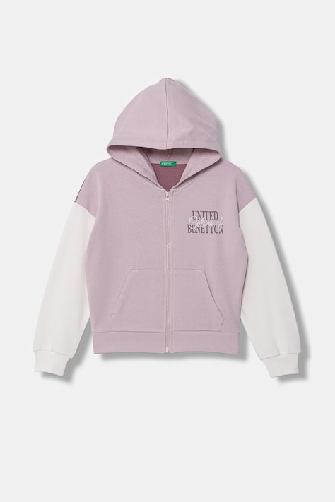 United Colors of Benetton bluza rozpinana z kapturem dziecięca bawełniana różowa 3J68C505X