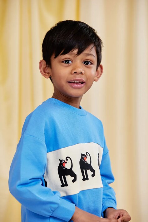 Mini Rodini bluza bawełniana dziecięca Panther kolor niebieski z nadrukiem 11000341