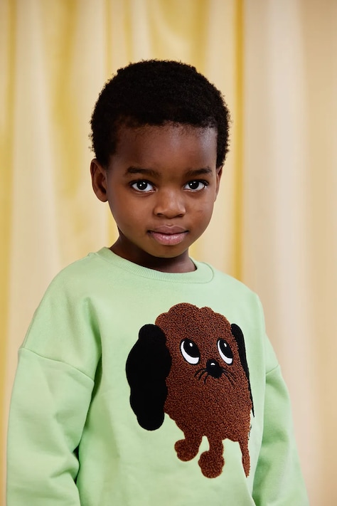 Mini Rodini bluza bawełniana dziecięca Doggie kolor zielony z aplikacją 26120109