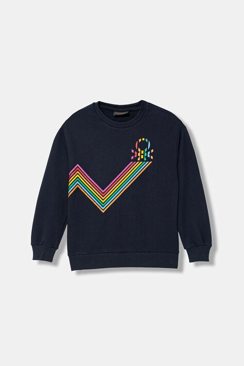 United Colors of Benetton bluza bawełniana dziecięca kolor granatowy z nadrukiem 33NVC10QW