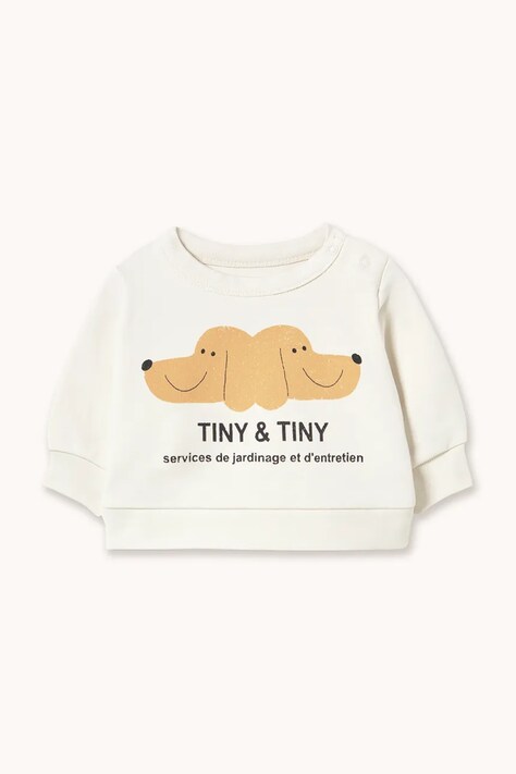 Tinycottons bluza bawełniana niemowlęca TINY & TINY BABY SWEATSHIRT kolor biały z nadrukiem SS26-153