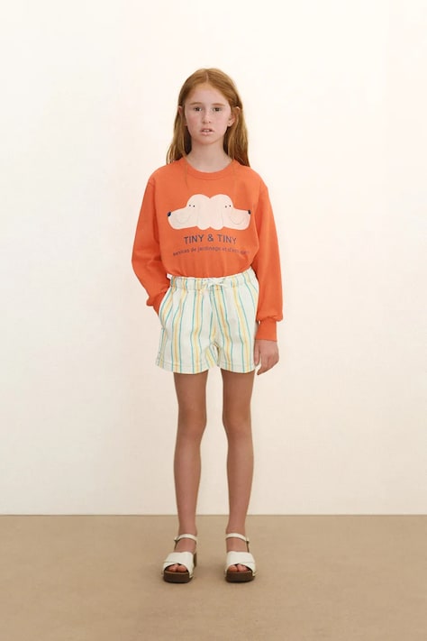 Tinycottons gyerek melegítőfelső pamutból TINY&TINY GRAPHIC SWEATSHIRT narancssárga, nyomott mintás, SS26-156
