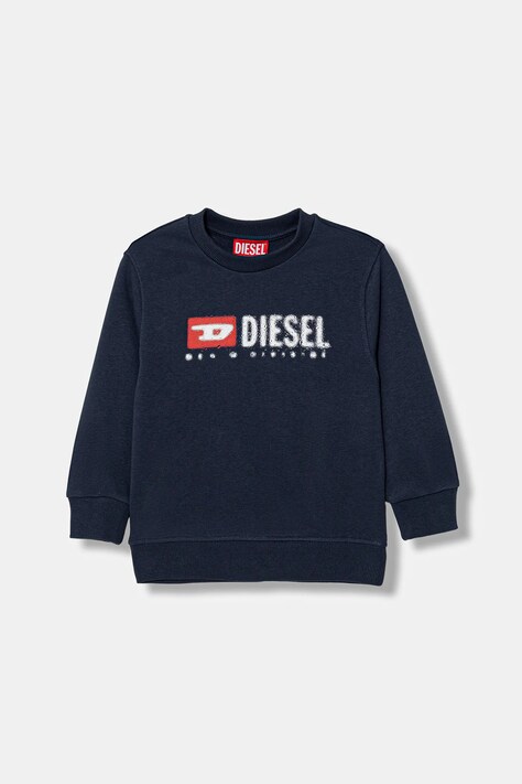 Diesel bluza dziecięca z bawełną SDROPS OVER SWEAT-SHIRT kolor granatowy z nadrukiem J02483