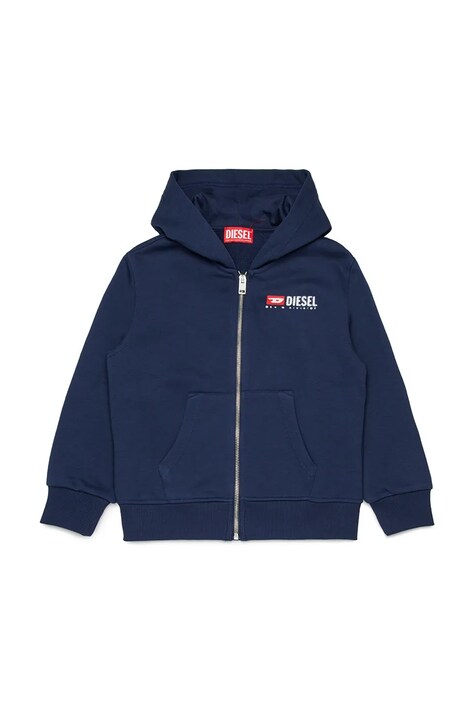 Diesel bluza z bawełną dziecięca SDROPSHOODZ OVER SWEAT-SHIRT kolor granatowy z kapturem gładka J02484