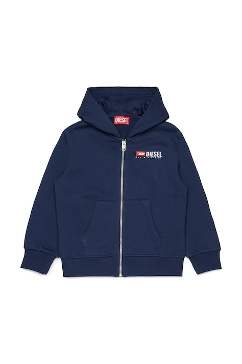 Diesel bluza z bawełną dziecięca SDROPSHOODZ OVER SWEAT-SHIRT kolor granatowy z kapturem gładka J02484