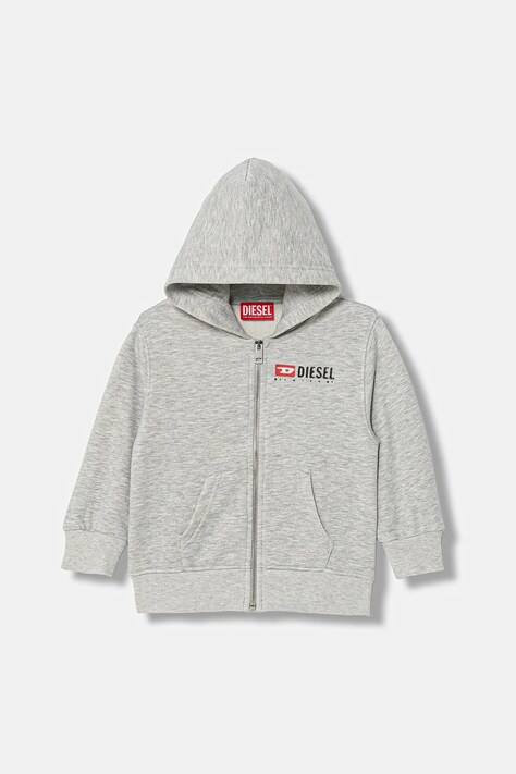 Diesel bluza z bawełną dziecięca SDROPSHOODZ OVER SWEAT-SHIRT kolor szary z kapturem gładka J02484