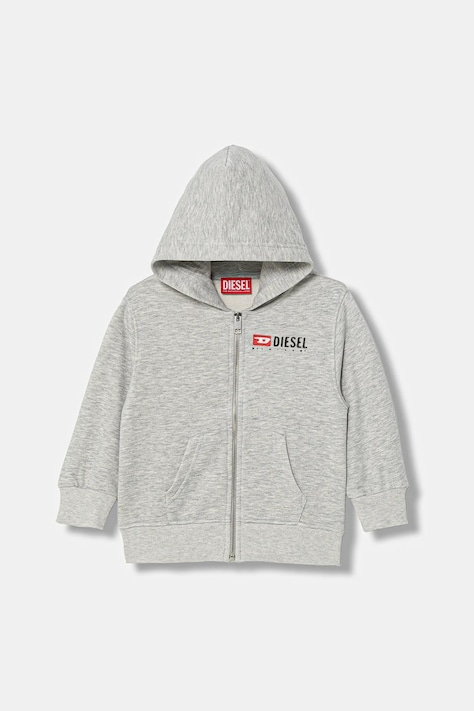 Βαμβακερή παιδική μπλούζα Diesel SDROPSHOODZ OVER SWEAT-SHIRT χρώμα: γκρι, με κουκούλα, J02484
