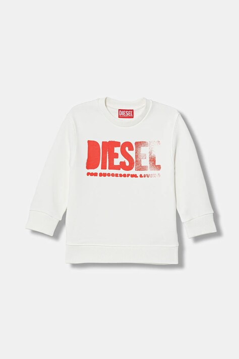 Diesel bluza z bawełną dziecięca SIDER OVER SWEAT-SHIRT kolor biały z kapturem z nadrukiem J02619