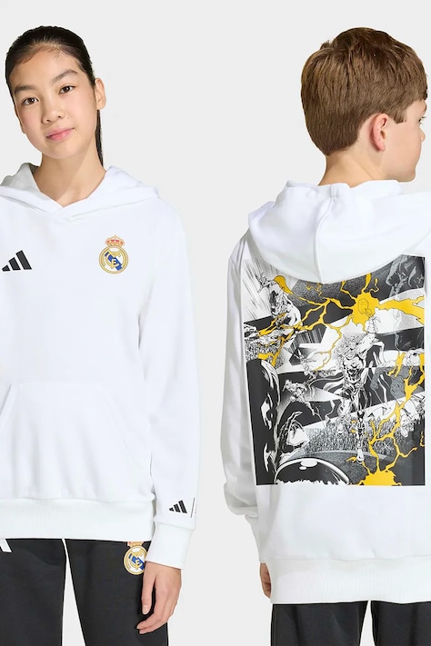 Dječja dukserica adidas Performance REAL MARVEL boja: siva, s kapuljačom, s tiskom, JY5854