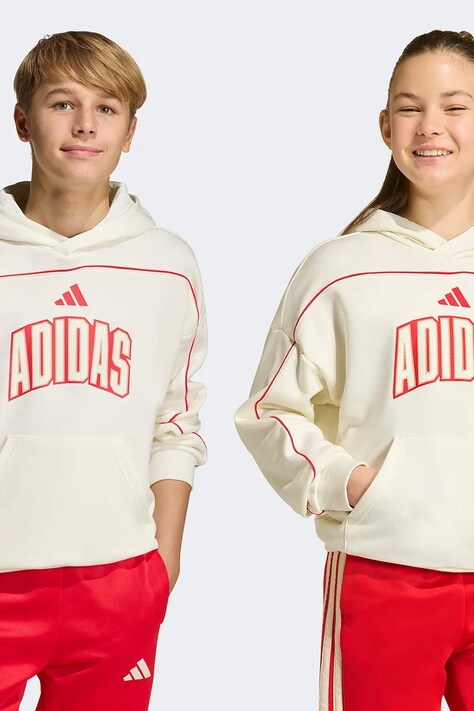 adidas bluza dziecięca kolor biały z kapturem z nadrukiem KD3437