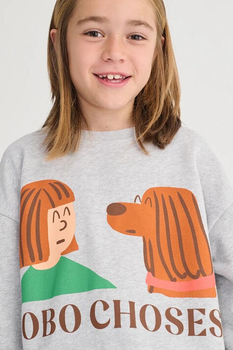 Bobo Choses bluza bawełniana dziecięca Friends in a Pickle kolor szary z nadrukiem B126AC038