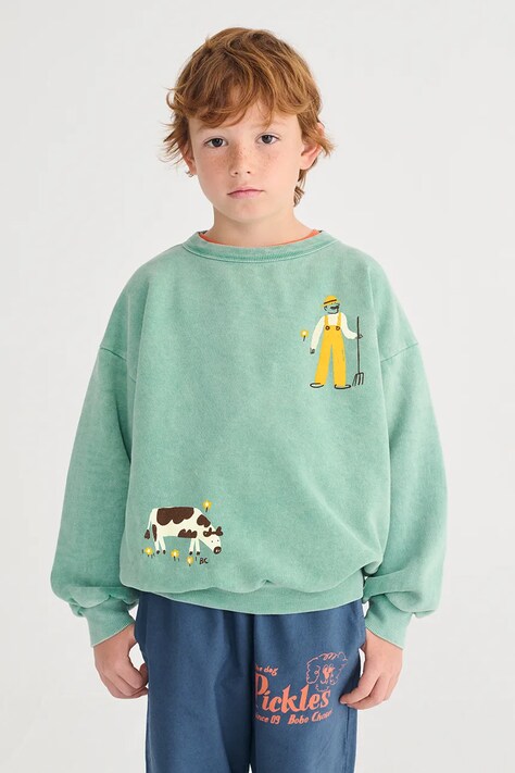 Bobo Choses bluza bawełniana dziecięca Farm Adventure kolor zielony gładka B126AC043