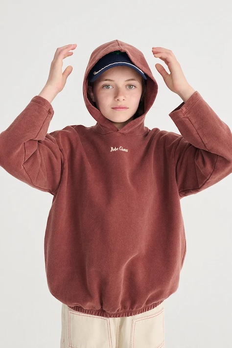 Dětská bavlněná mikina Bobo Choses hnědá barva, s kapucí, hladká, B126AC052