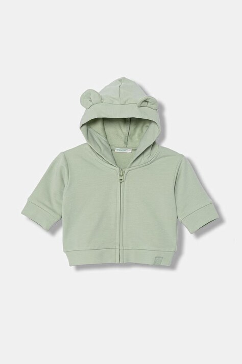 United Colors of Benetton bluza dziecięca kolor zielony z kapturem gładka 35FNA501U