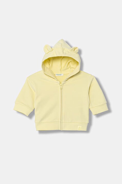 United Colors of Benetton bluza dziecięca kolor żółty z kapturem gładka 35FNA501U