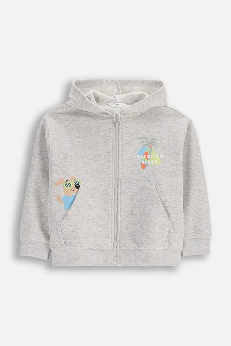 Coccodrillo bluza z kapturem dziecięca z bawełną beżowa TAKE ME TO THE HOLIDAY BOY KIDS