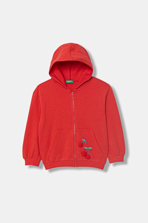 United Colors of Benetton bluza z kapturem dziecięca bawełniana czerwona 3J68G504C