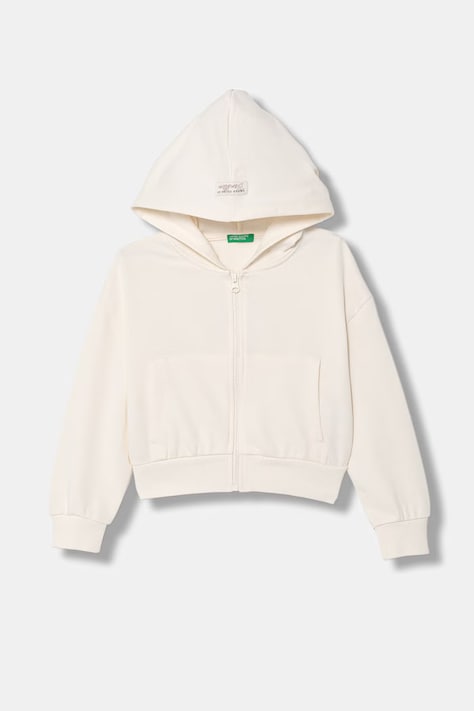 United Colors of Benetton hanorac cu fermoar pentru copii din bumbac bej 3NBMC505Y