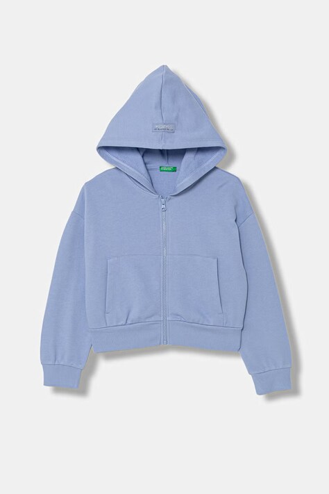 United Colors of Benetton hanorac cu fermoar copii bumbac albastru 3NBMC505Y
