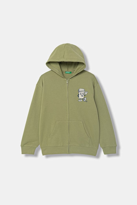 United Colors of Benetton rozepínací mikina dětská bavlněná zelená 3NBMC505Z
