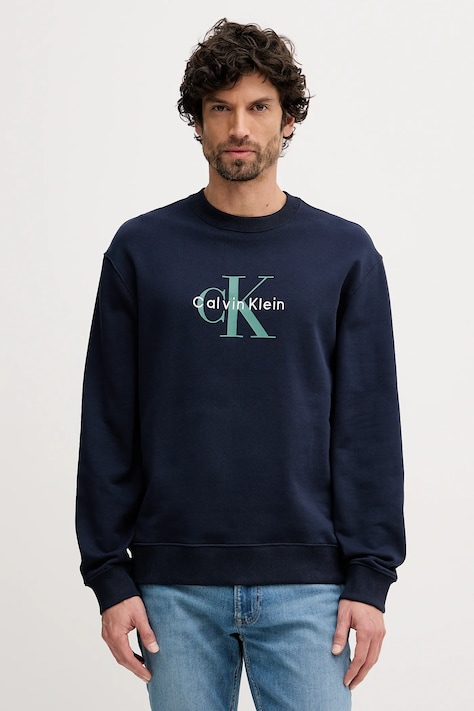 Pamučna dukserica Calvin Klein Jeans boja: tamno plava, s aplikacijom, LV04RD242G