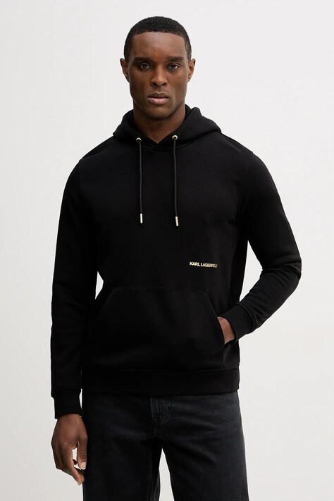 Karl Lagerfeld bluza męska kolor czarny z kapturem z nadrukiem 561910.705005