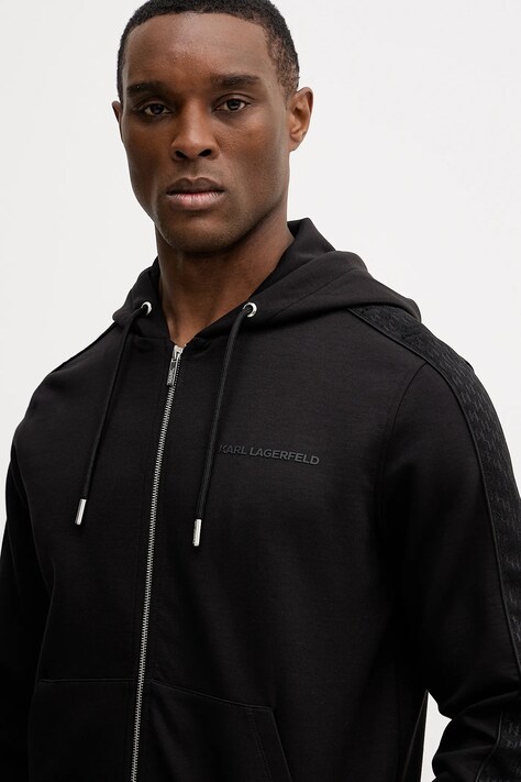 Karl Lagerfeld bluză culoarea negru, cu glugă, uni, 561902.705007