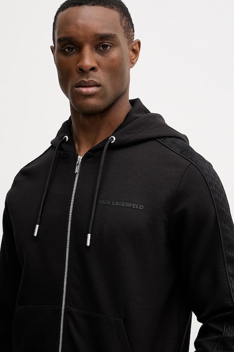 Karl Lagerfeld bluză culoarea negru, cu glugă, uni, 561902.705007