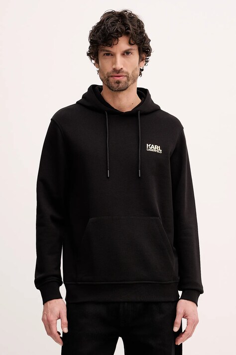 Karl Lagerfeld bluza bawełniana męska kolor czarny z kapturem z nadrukiem 561917.705781