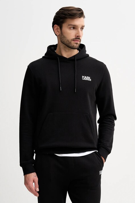 Karl Lagerfeld bluza bawełniana męska kolor czarny z kapturem z nadrukiem 561917.705781