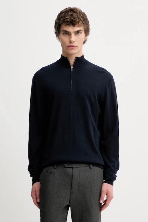 Les Deux sweter wełniany męski kolor granatowy lekki z półgolfem 100310115