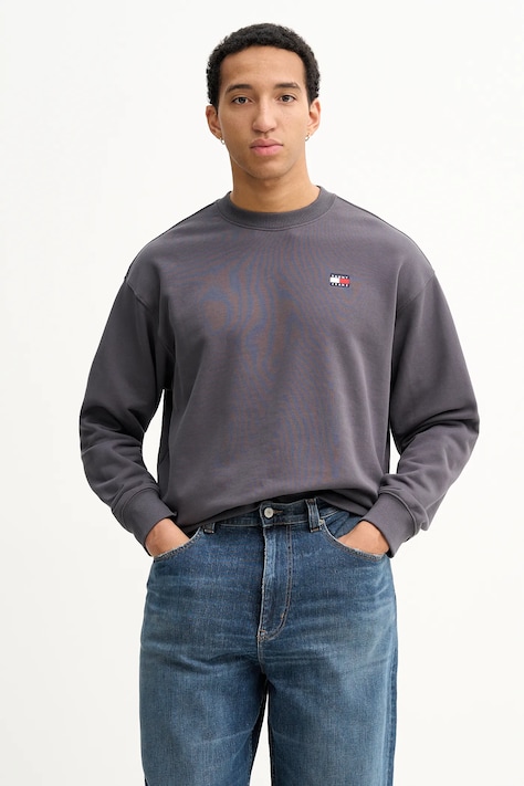 Βαμβακερή μπλούζα Tommy Jeans χρώμα: γκρι, DN0DN00054