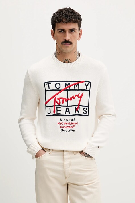 Tommy Jeans sweter bawełniany męski kolor beżowy DM0DM22401