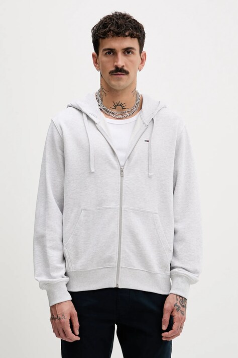 Tommy Jeans bluza bawełniana męska kolor szary z kapturem melanżowa DM0DM21814